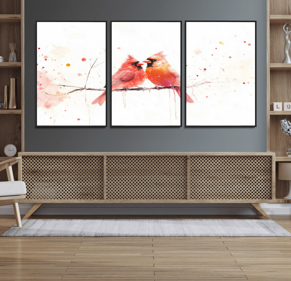 Cardinal Bird Canvas Wall Art - Male and Female Cardinal