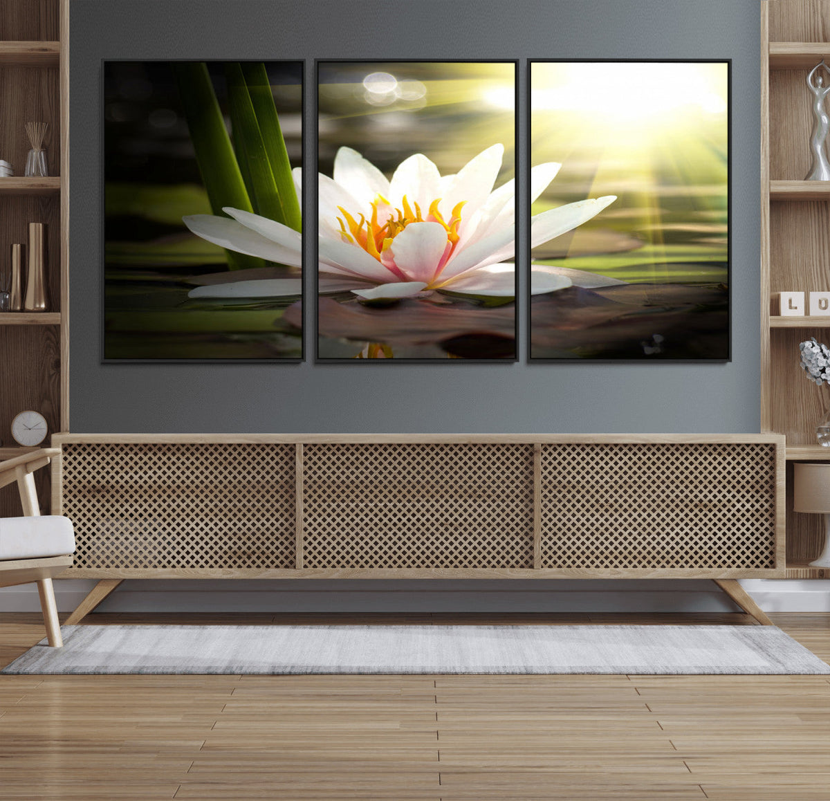 Lotus Flower Wall Art Canvas Print, Water Lily Large Wall
