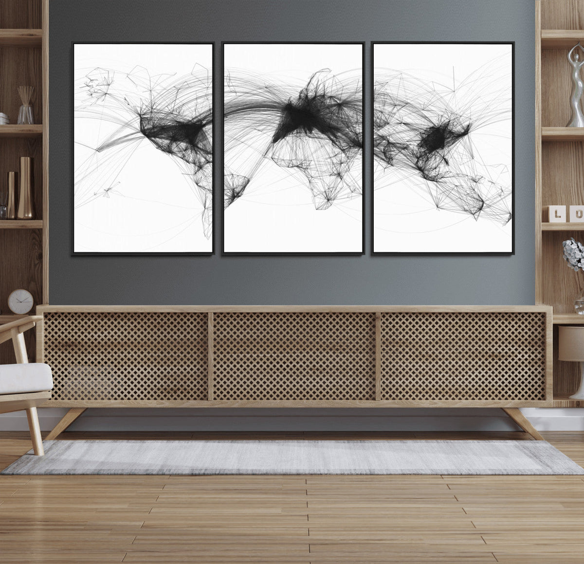 Flight Routes Air Traffic Map Canvas Wall Art - Framed -