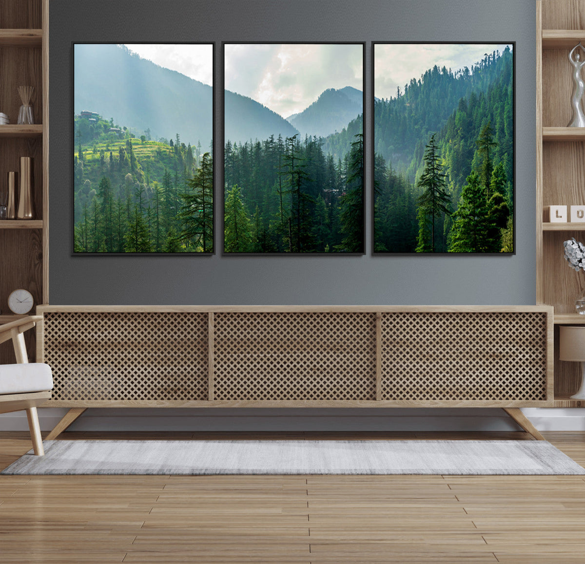 Misty Forest Mountain Wall Art Canvas Print – Framed Serene