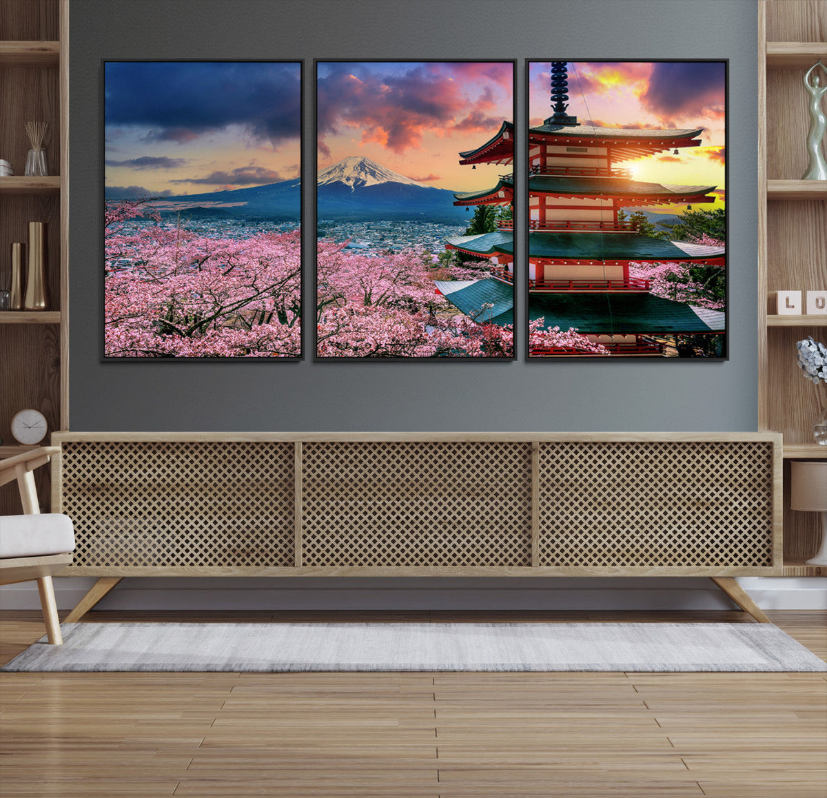 Mount Fuji Cherry Blossom Wall Art Canvas Print – Framed