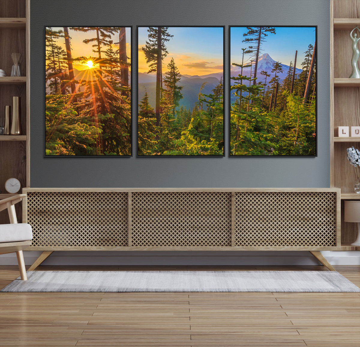 Forest Sunset Wall Art Canvas Print, Glowing Evening Light