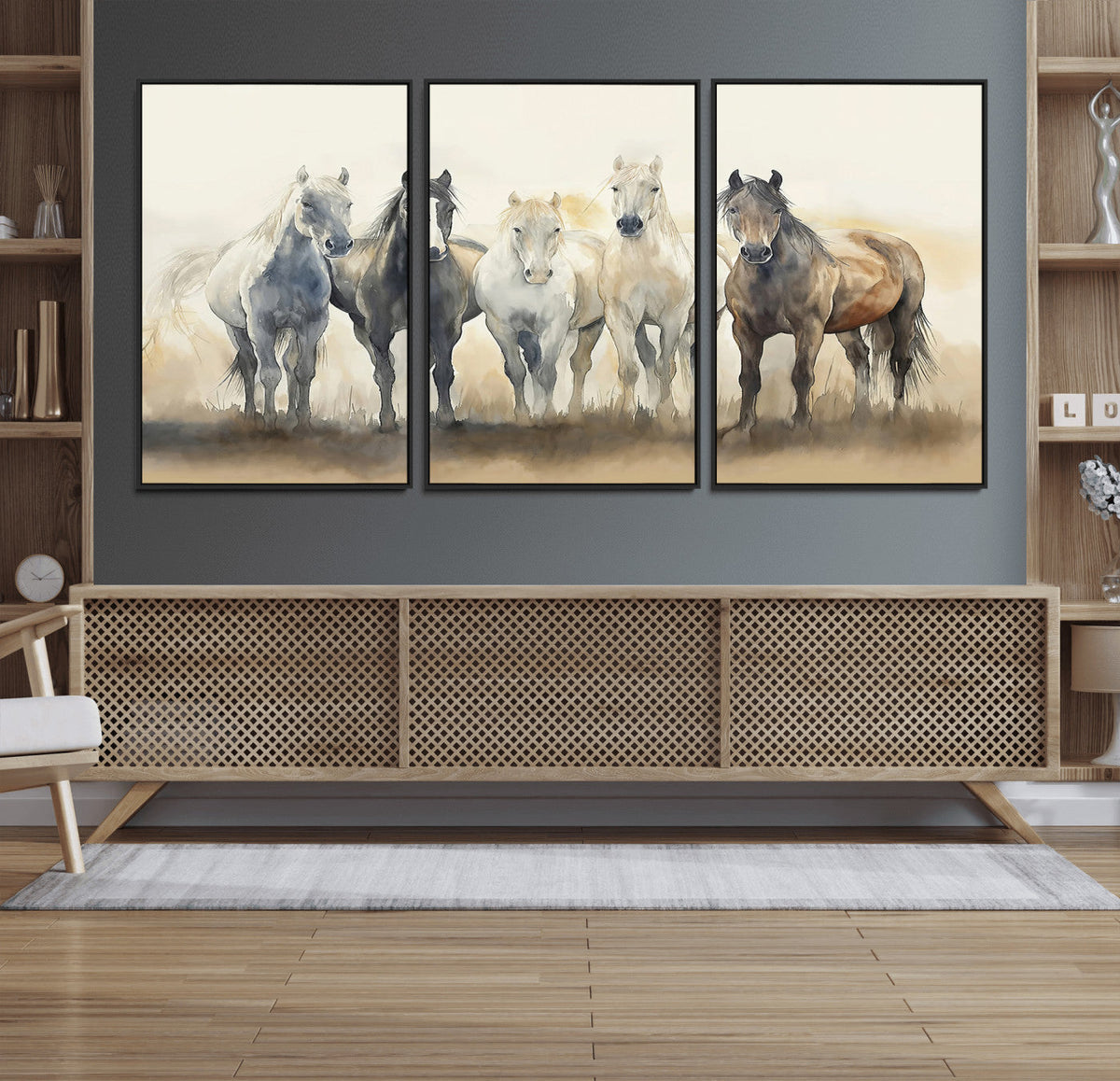 Wild Horses Wall Art Canvas Print, Framed Running Horses Art