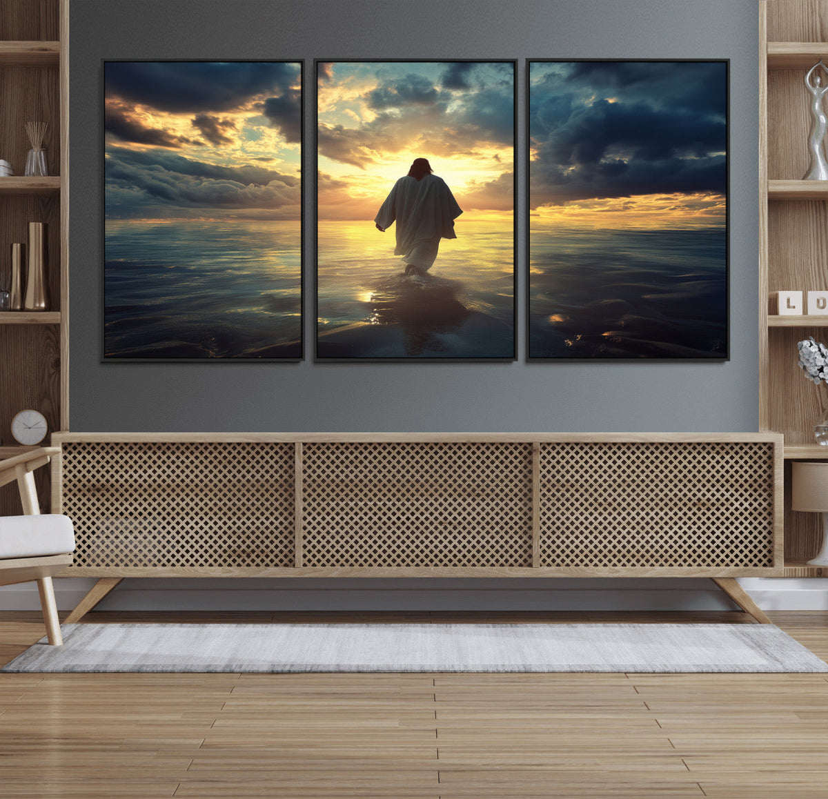 Jesus Walks Wall Art Canvas Print Framed Divine Sunset Art