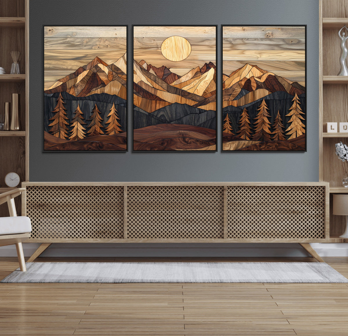 Wood Mountain Landscape Wall Art Canvas Print – Framed