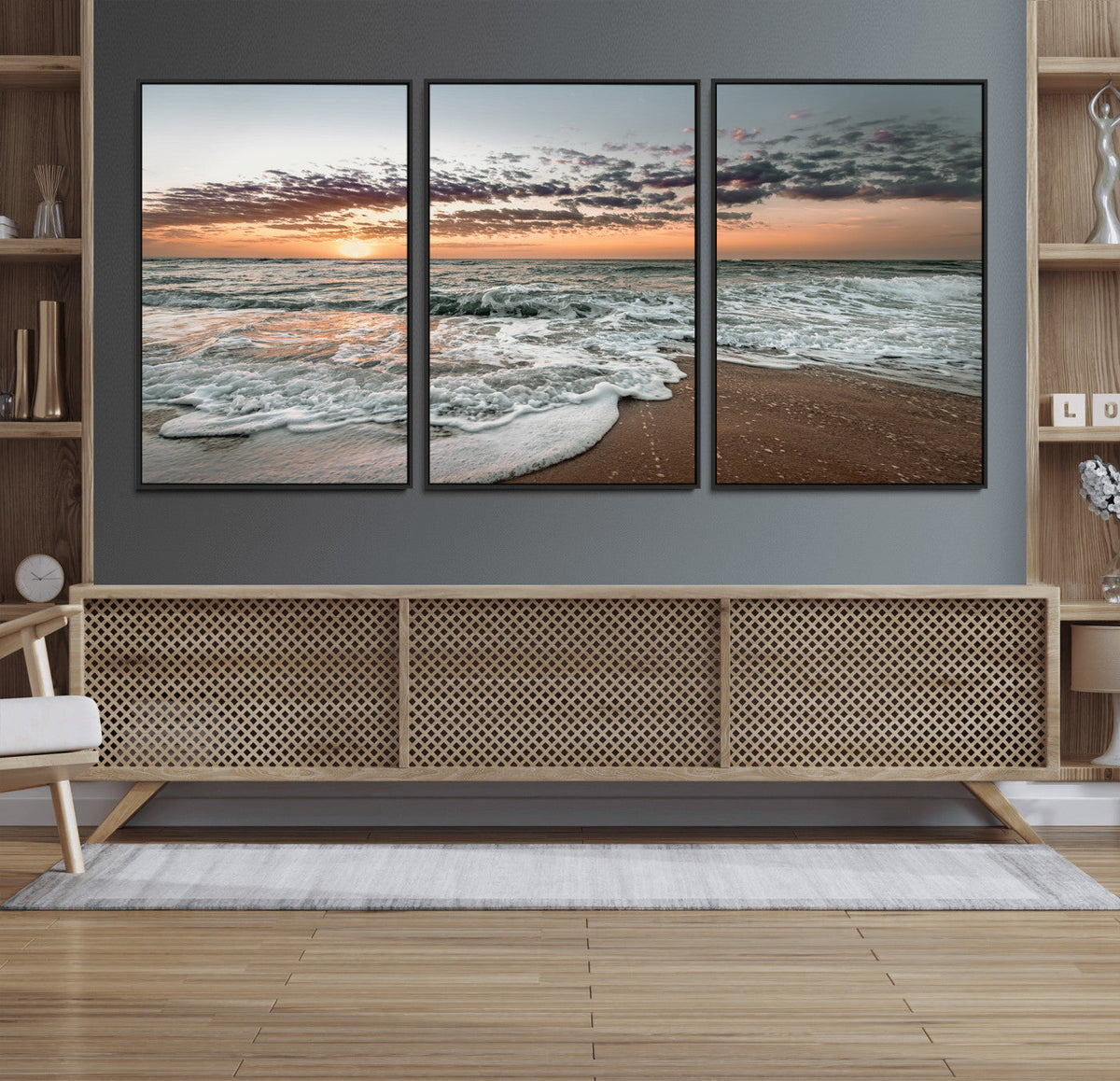 Ocean Sunset Wall Art Canvas Print – Framed Beach Waves