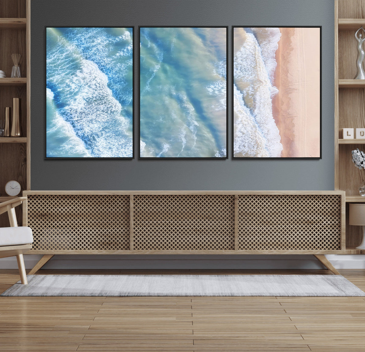 Aerial Ocean View Wall Art Canvas Print – Framed Soft Blue