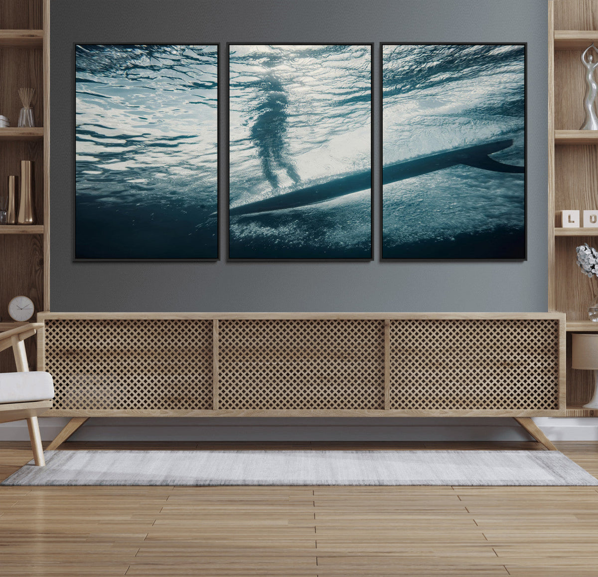 Underwater Surf Wall Art – Framed Ocean Wave Canvas Artwork,