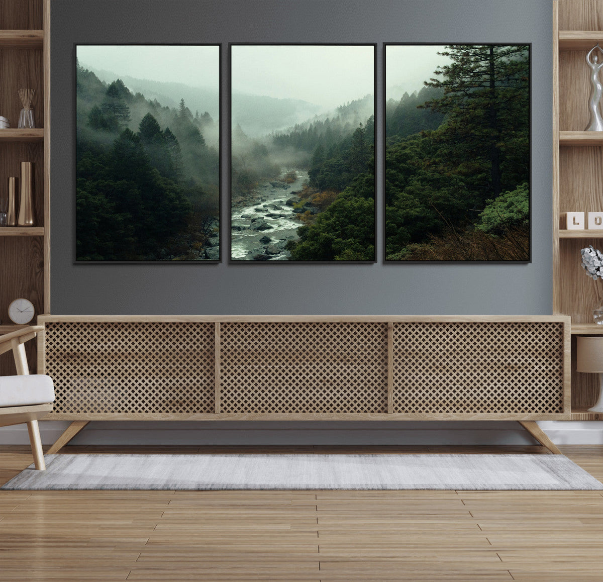 Misty Forest Wall Art Canvas Print – Framed Foggy River