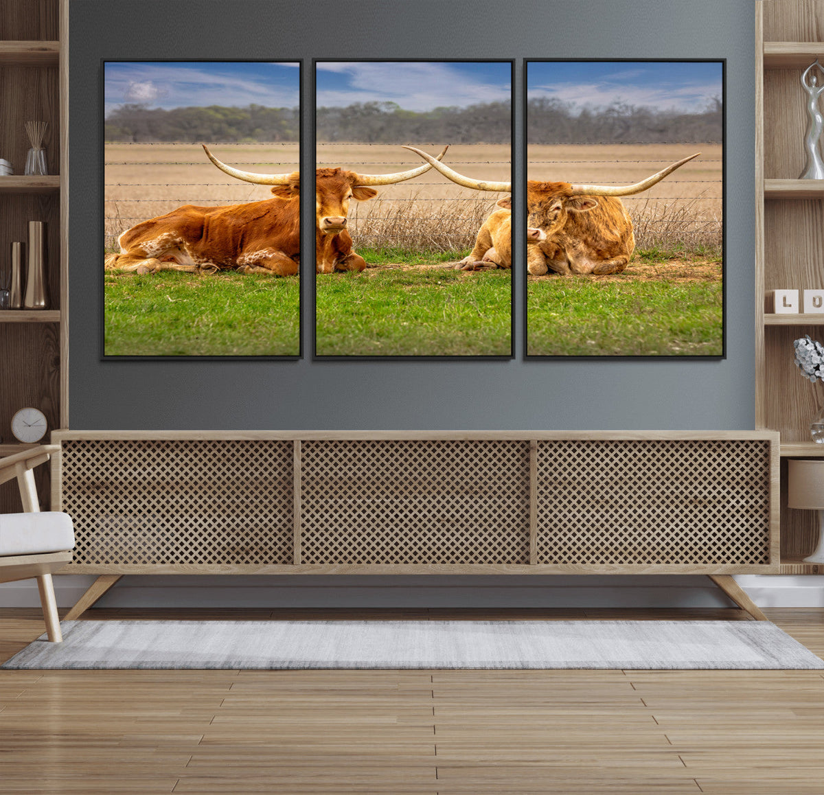 Texas Longhorn Pair Wall Art Canvas Print – Peaceful Rustic