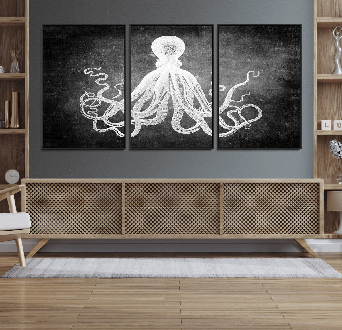 Black White Octopus Wall Art Canvas Print
