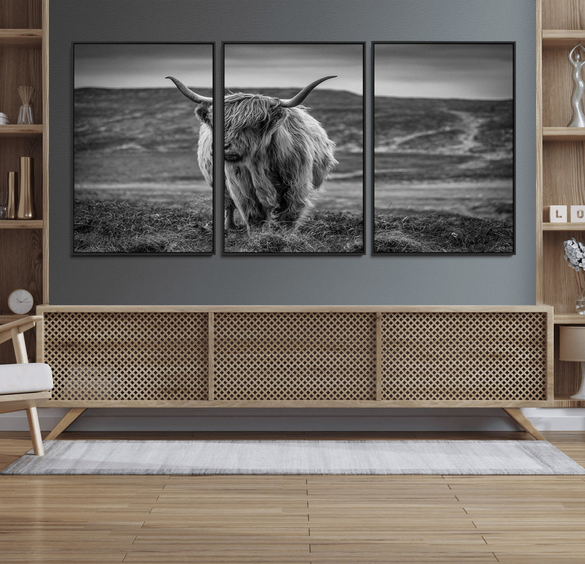 Fluffy Cattle Wall Art Print, Highland Cow Canvas, Framed