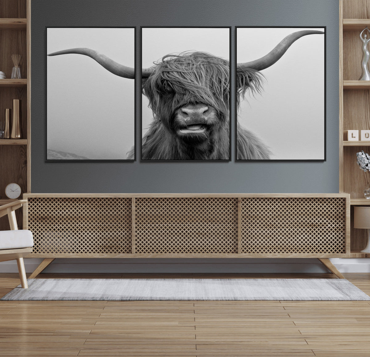 Texas Cow Wall Art Canvas, Texas Longhorn Cattle Canvas