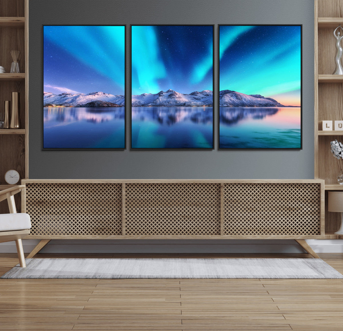 Northern Lights above Mountain Wall Art, Northern Lights