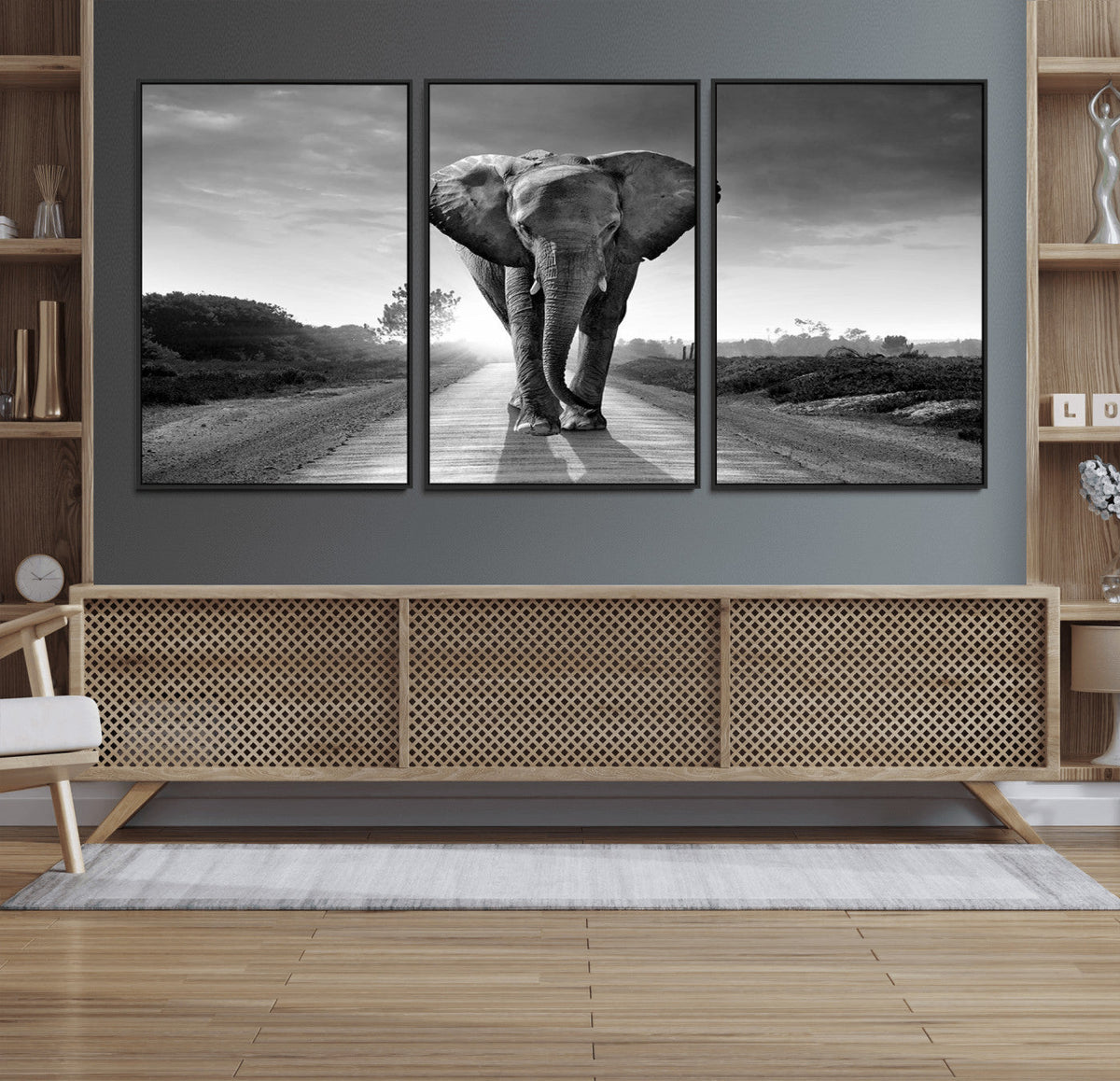 Black and White Elephant Wall Art Canvas Print