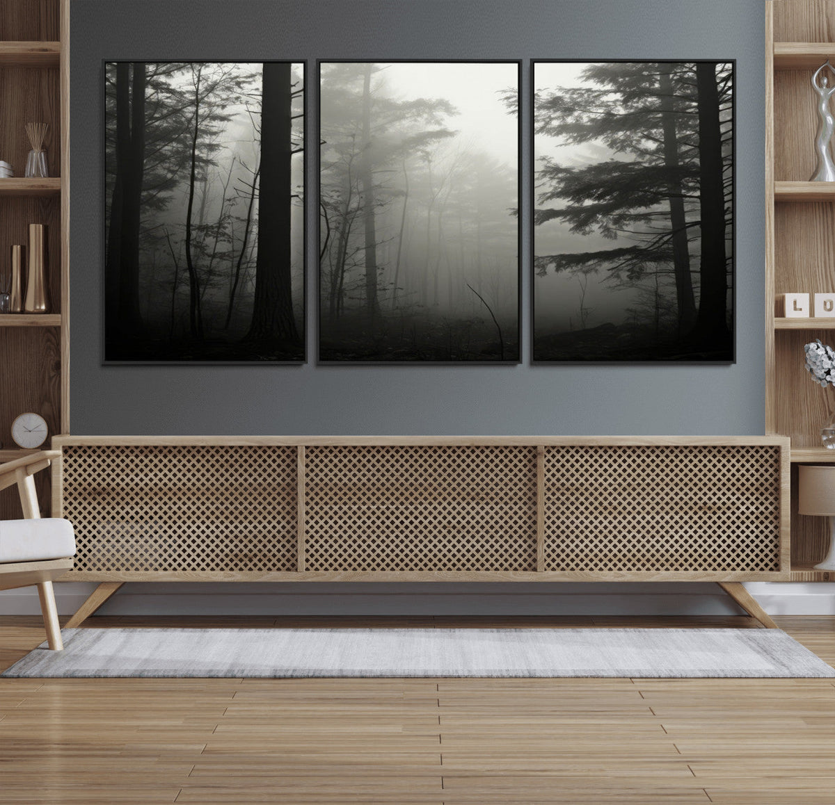 Misty Forest Wall Art Premium Canvas Print a Foggy and