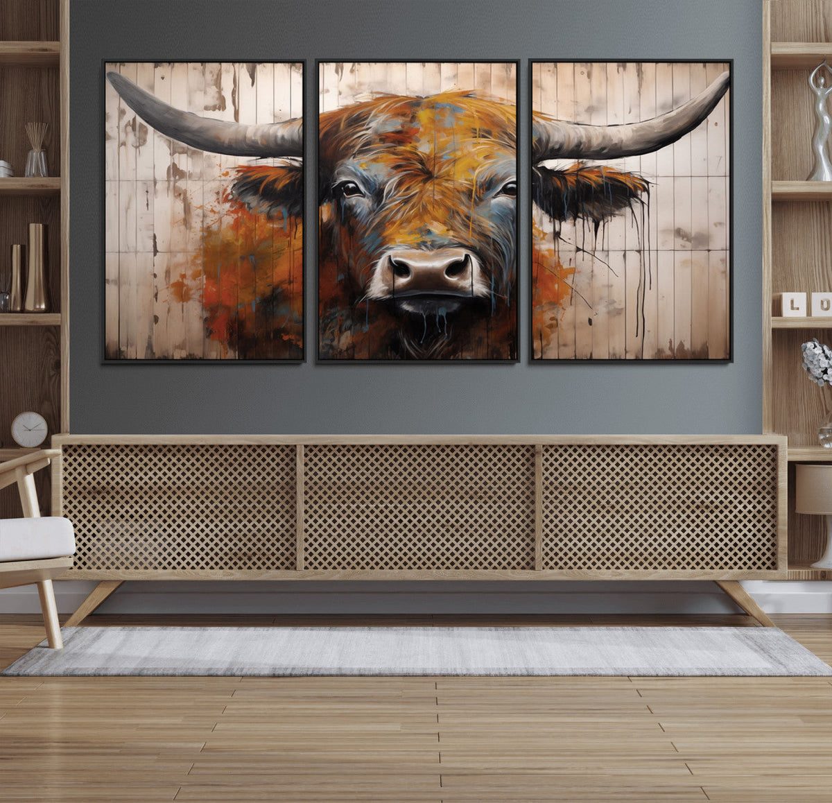 Abstract Bull Highland Cow Canvas Wall Art Print – Vibrant