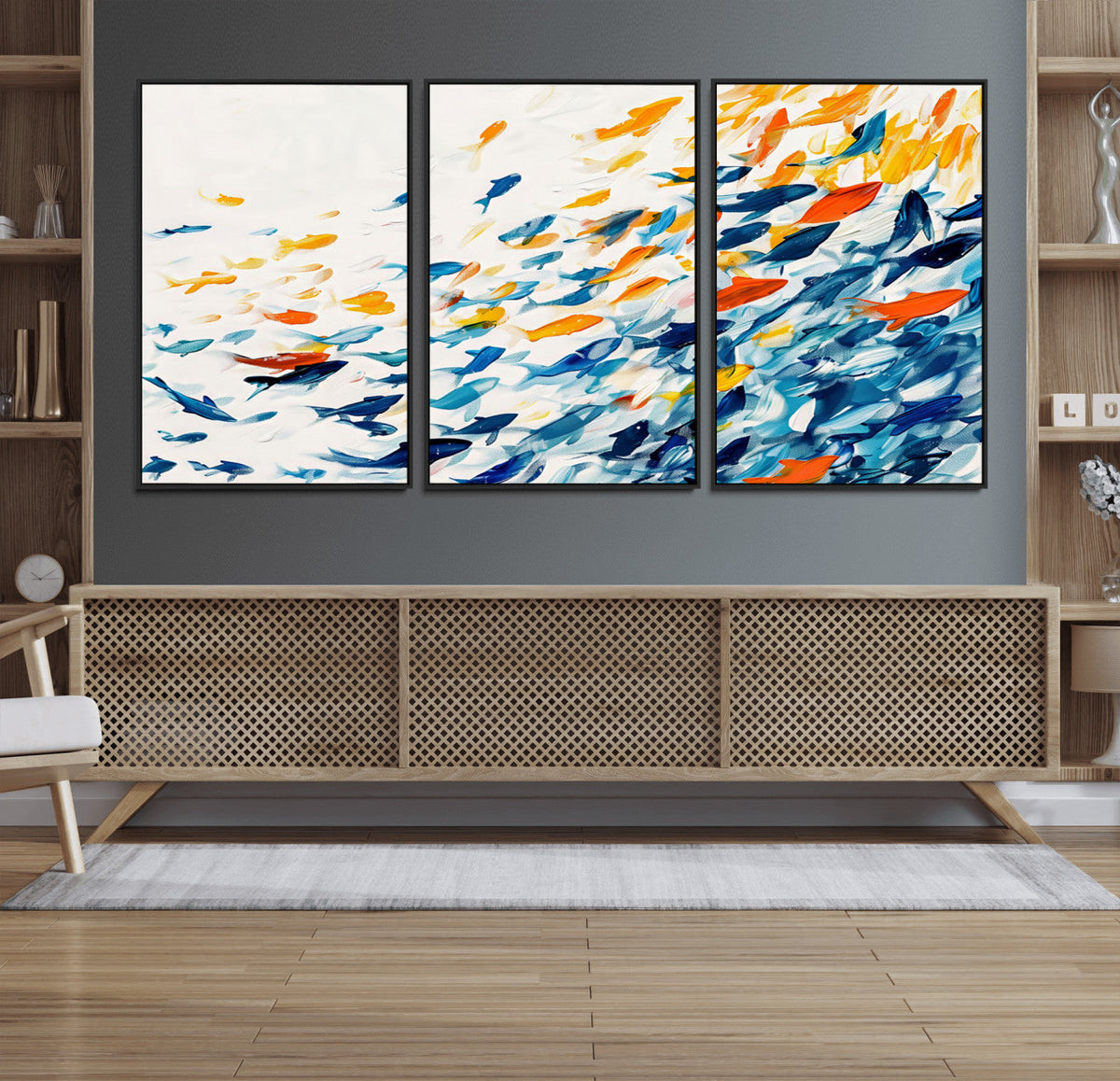 Abstract Fish Shoal Wall Art Canvas Print, Colorful Fish