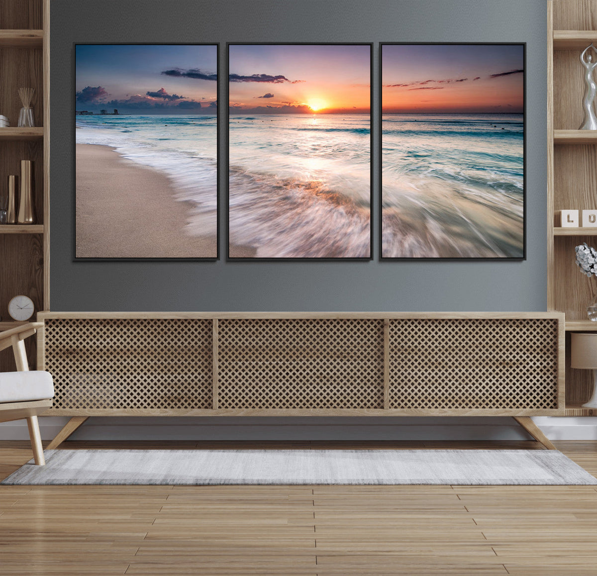 Sunset Beach Wall Art – Soothing Coastal Landscape, Ready to