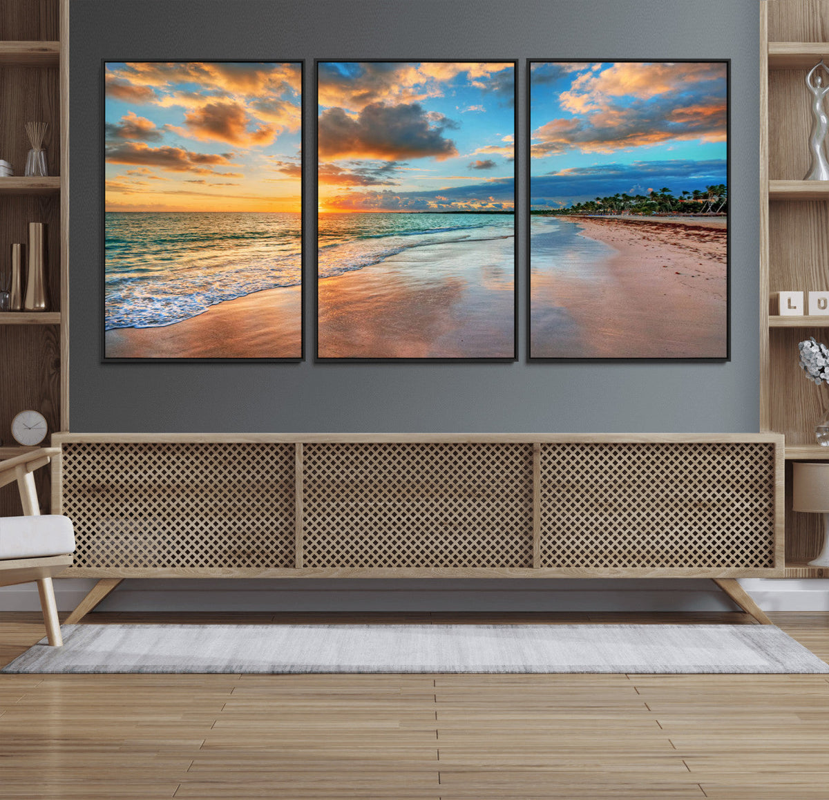 Serene Beach Sunset Wall Art | Coastal Ocean Canvas Print |