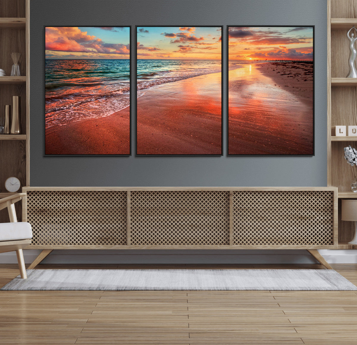Sunset Beach Wall Art | Ocean Canvas Print | Coastal Wall
