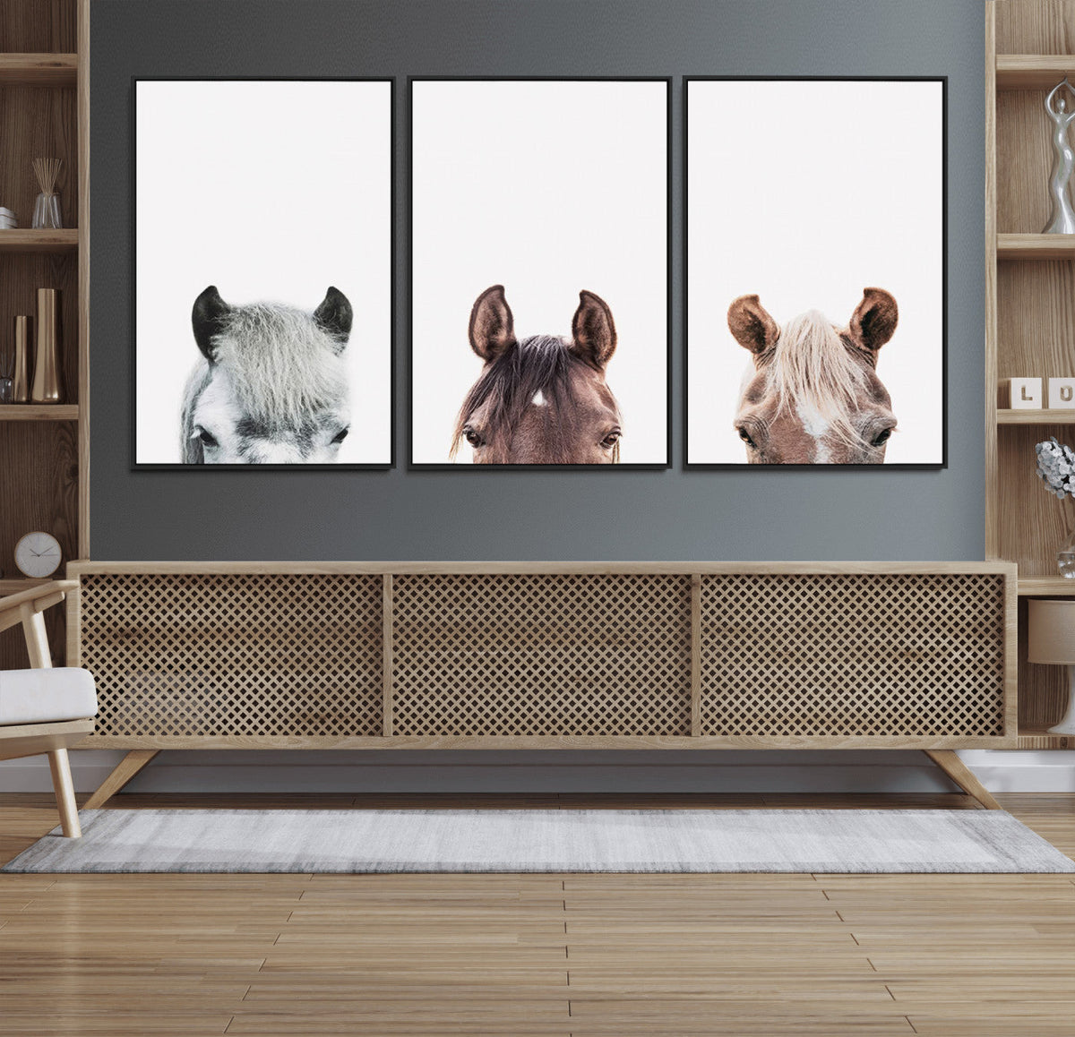 Horse Wall Art - Minimalist Horse Triptych Wall Art – Modern