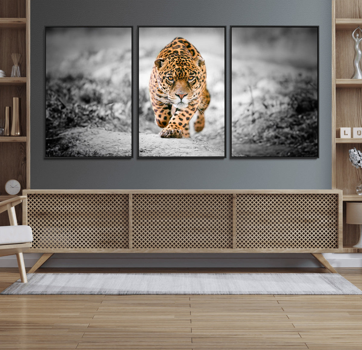 Jaguar Wall Art Canvas Print - Majestic Big Cat in Focused
