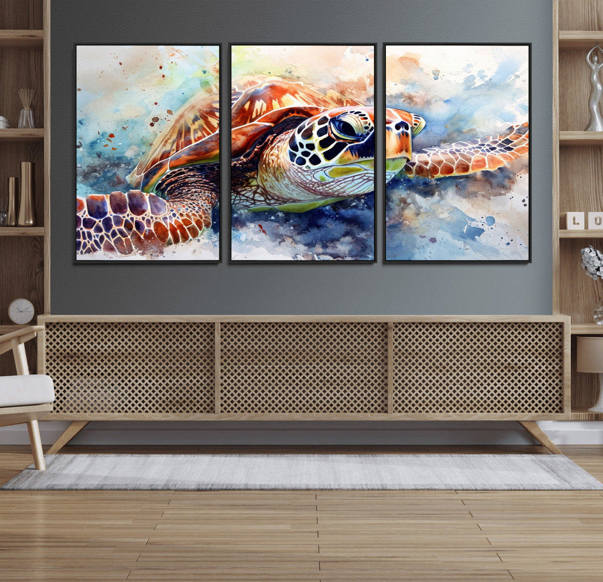 Watercolor Sea Turtle Wall Art Canvas Print - Vibrant Ocean