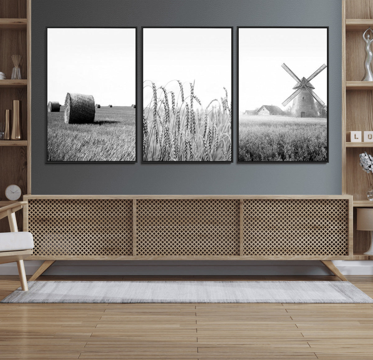 Vintage Farmhouse Black and White Triptych Wall Art – Giclee