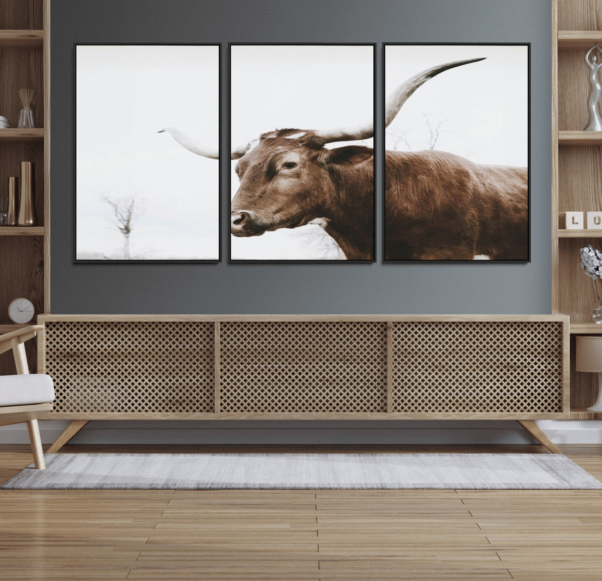 Rustic Bull Wall Art Canvas Print – Modern Longhorn