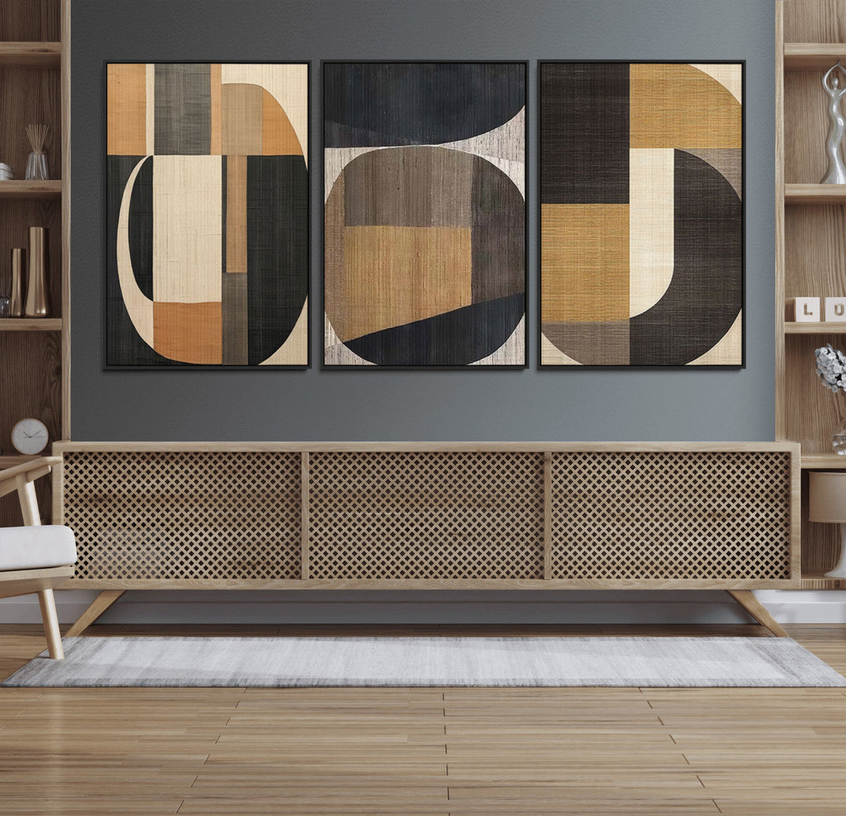 Modern Brown Wabi Sabi Wall Art Canvas Print Set – Framed