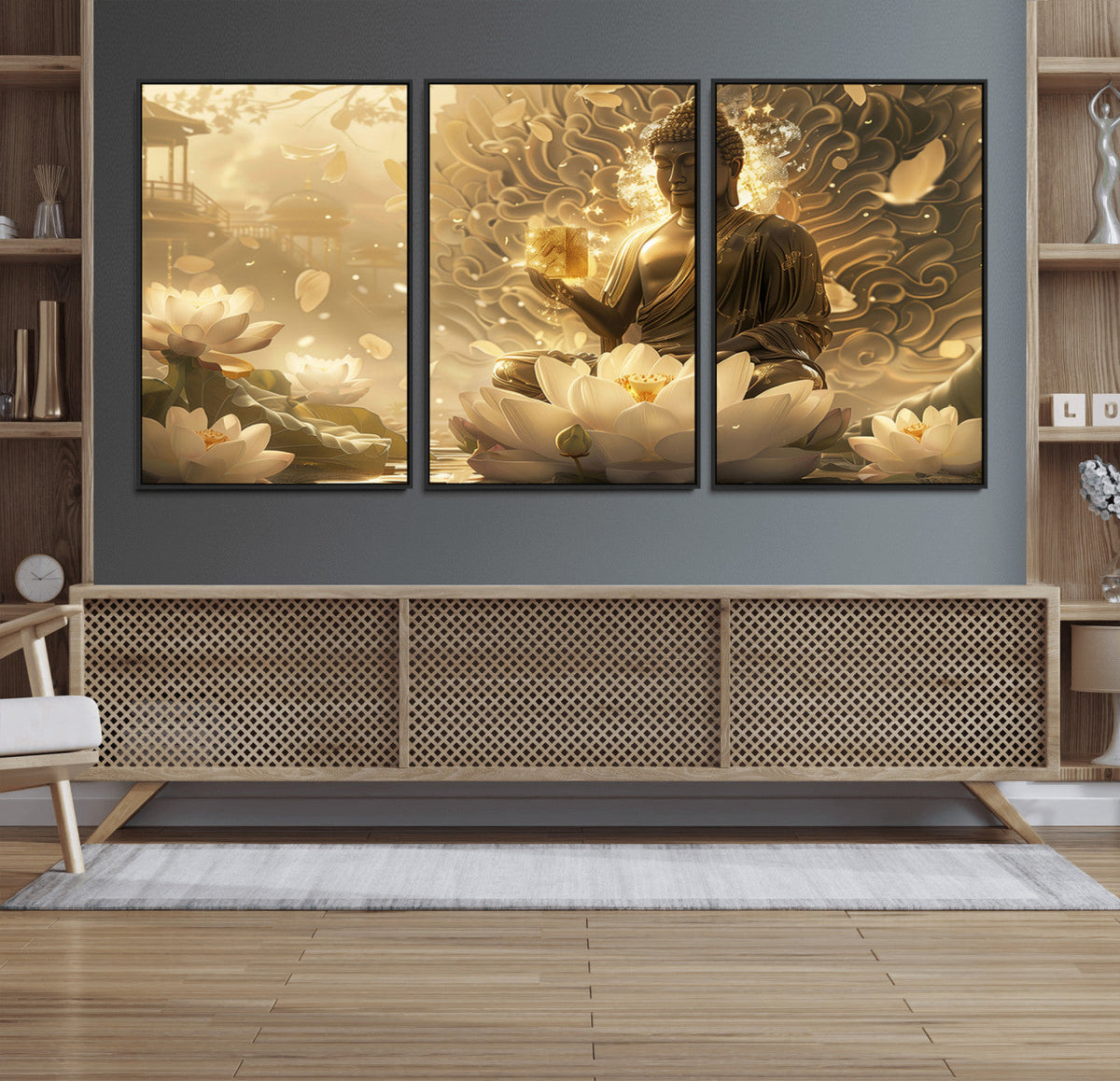 Golden Buddha Wall Art | Yoga Room Decor and Meditation Room