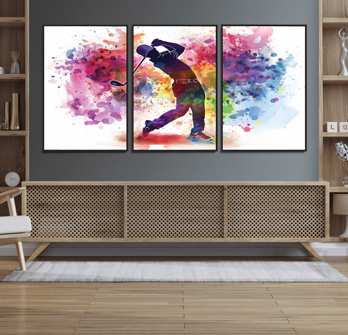 Colorful Golfer Swing Wall Art Canvas Print - Ready to Hang,