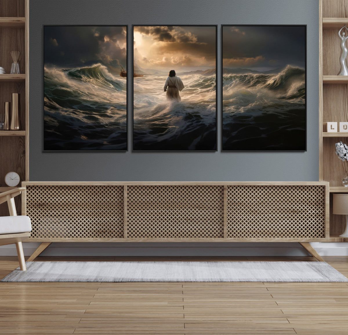 Jesus Walking on Water Wall Art Canvas Print - Religious