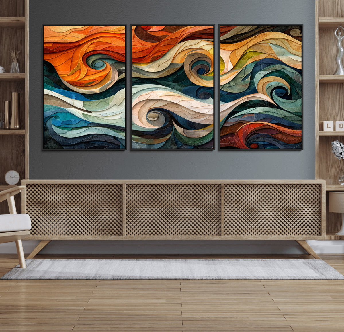 Abstract Wave Wall Art | Ready to Hang Framed Canvas Print |