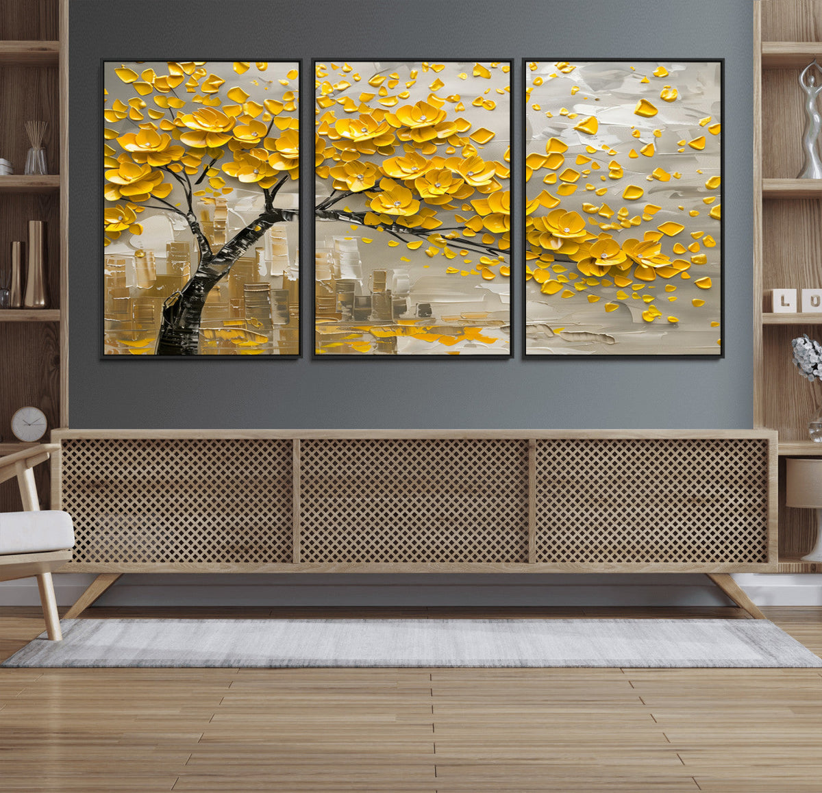 Yellow Blossom Tree Canvas Wall Art - Floral Abstract Modern