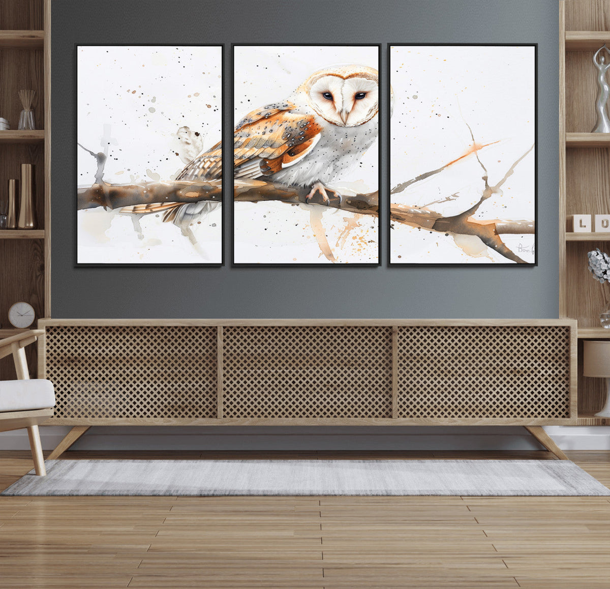 Barn Owl Wall Art on Branch | Stunning Canvas Print for