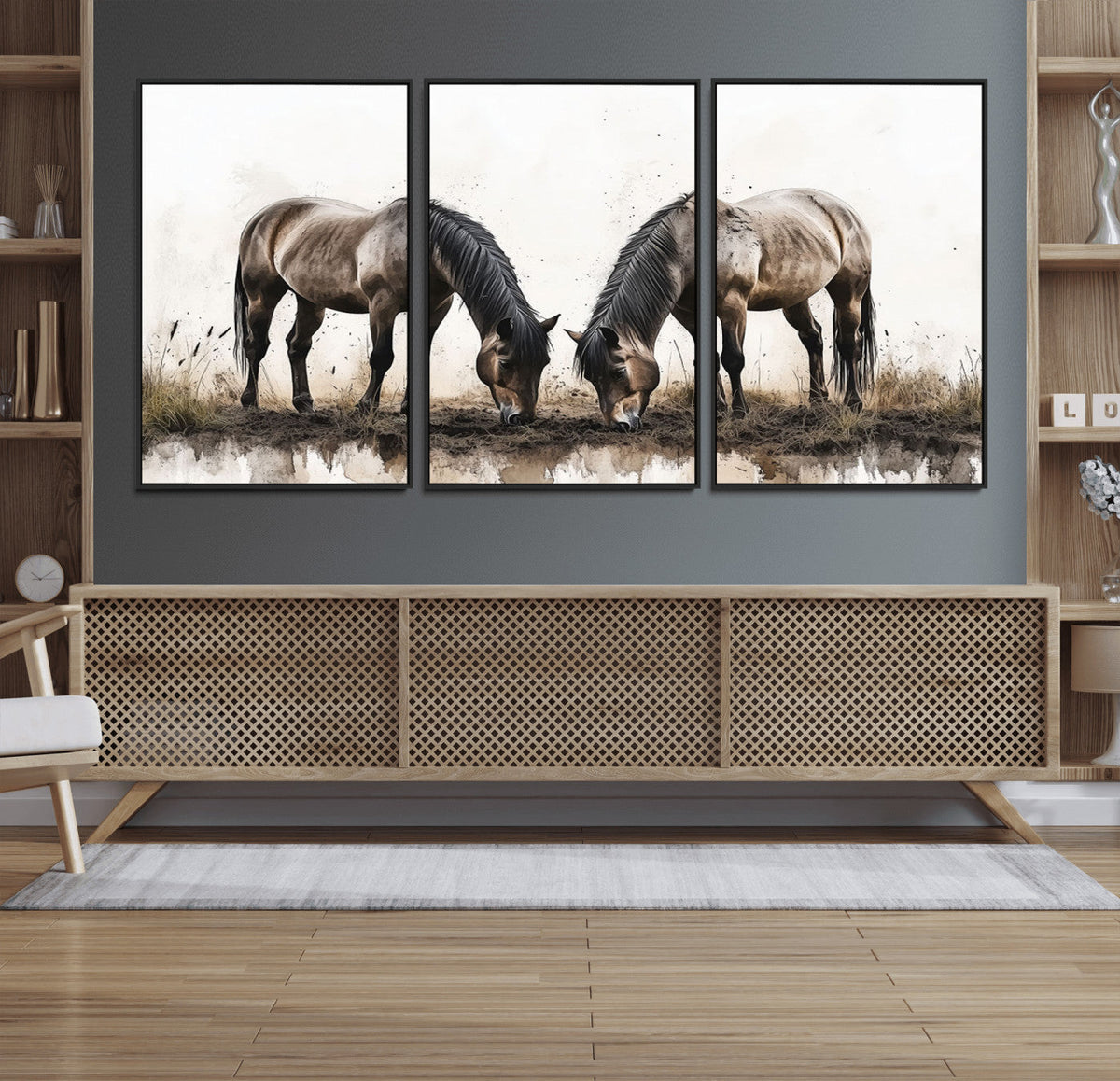 Chines Ink Style Horses Wall Art Canvas Print