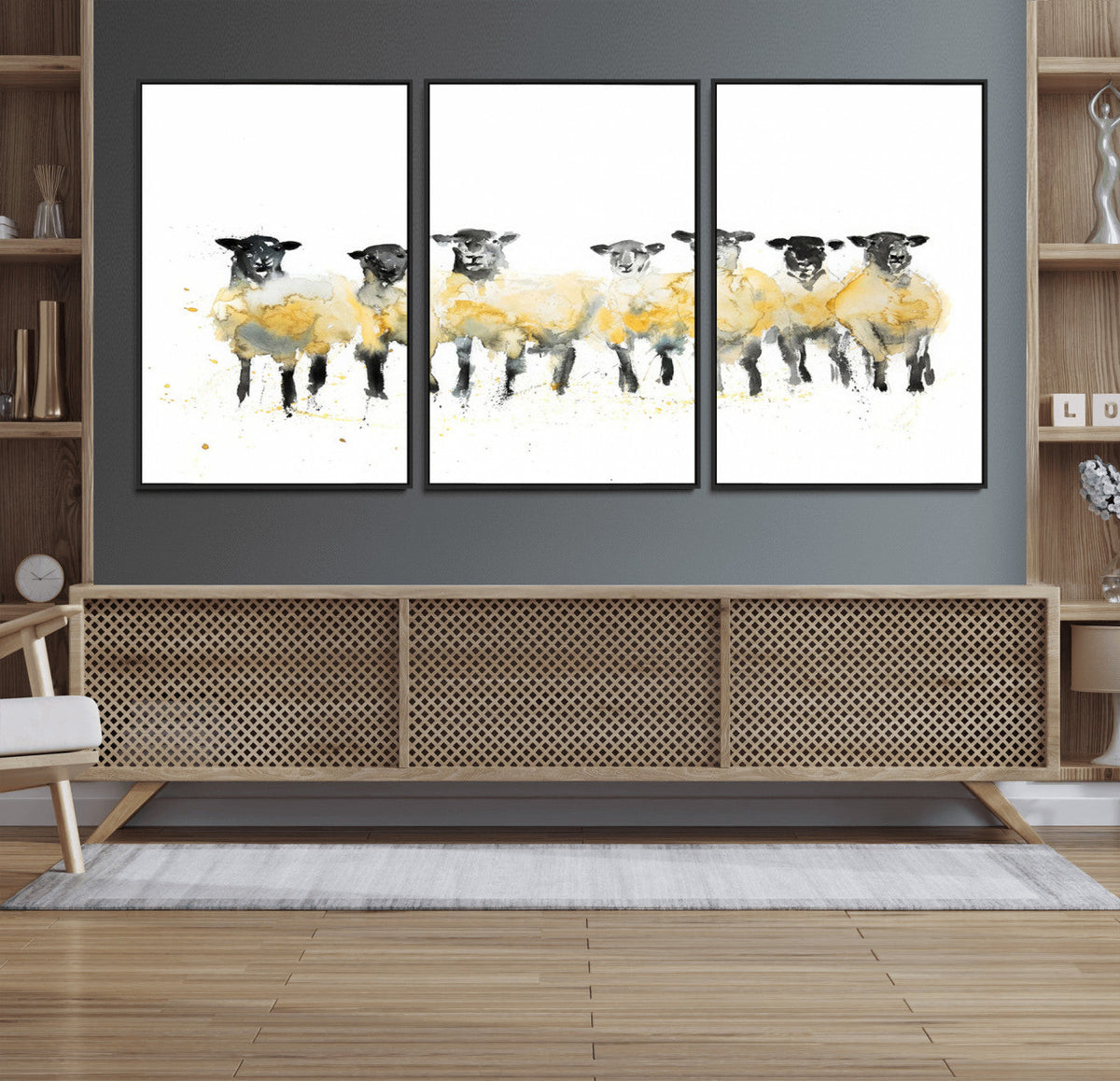 Farmhouse Wall Art Sheep Print | Ready to Hang Framed Canvas