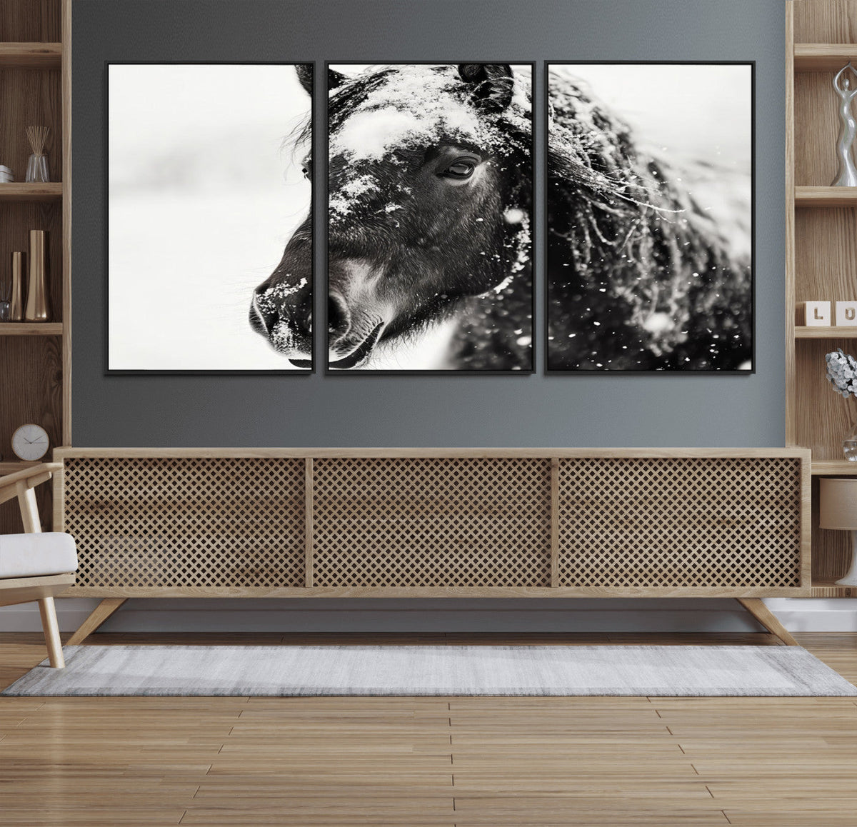 Framed Black and White Horse Wall Art | Ready to Hang and