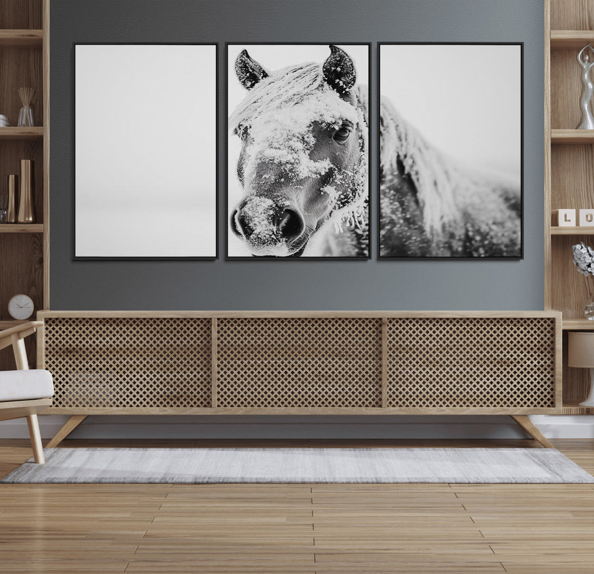 White Horse Wall Art | Ready to Hang and Framed | Winter