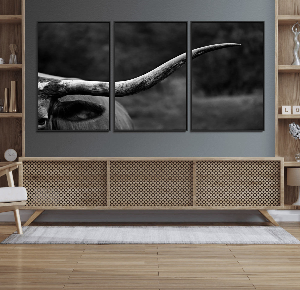 Cow Longhorn Wall Art | Black and White Print | Ready to