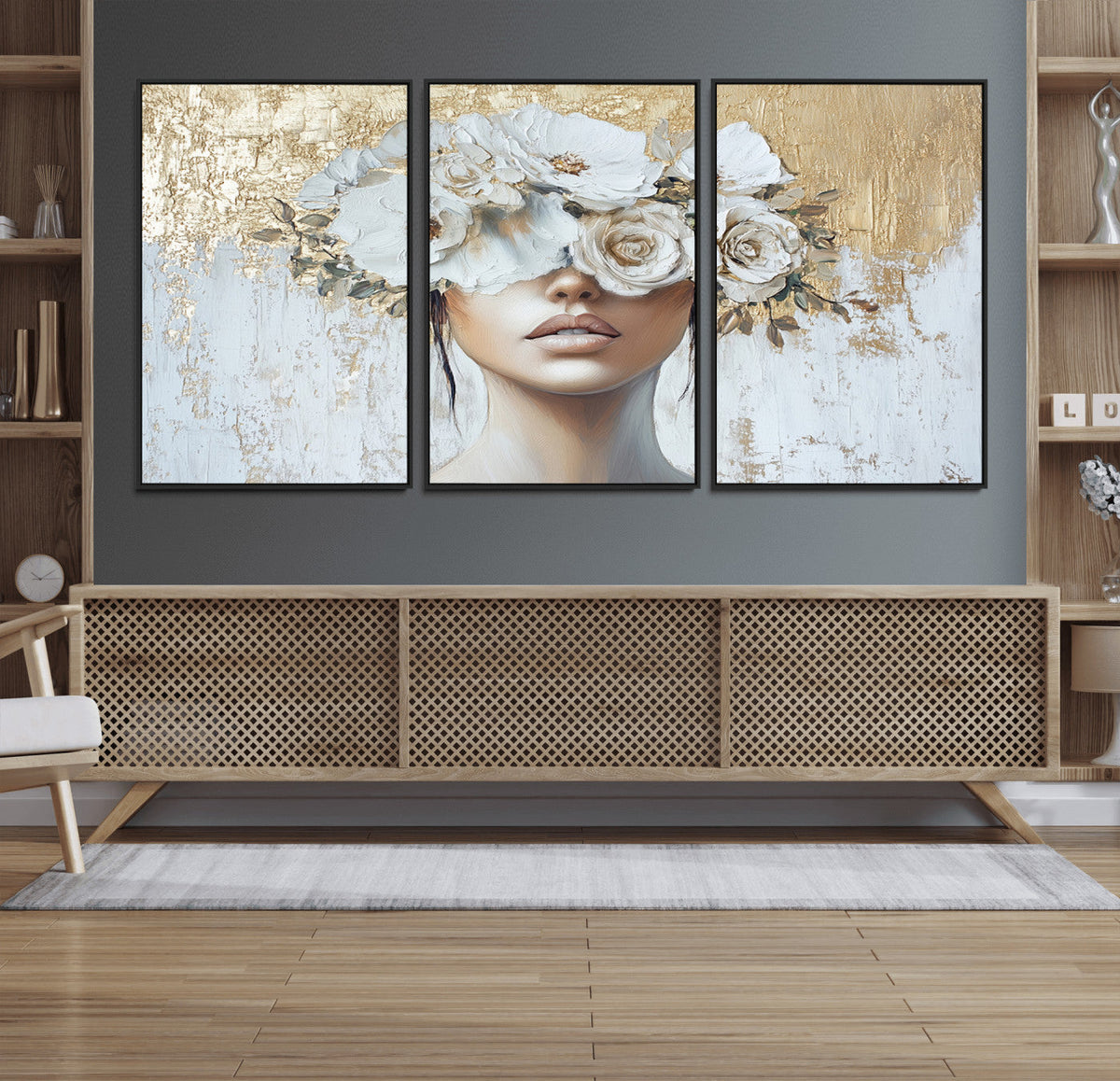 Golden Petal Wall Art - Canvas Print Flower Head Woman