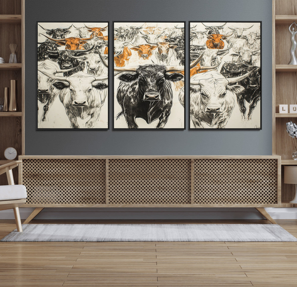 Texas Longhorn Wall Art Canvas Print – Herd Abstract Cow