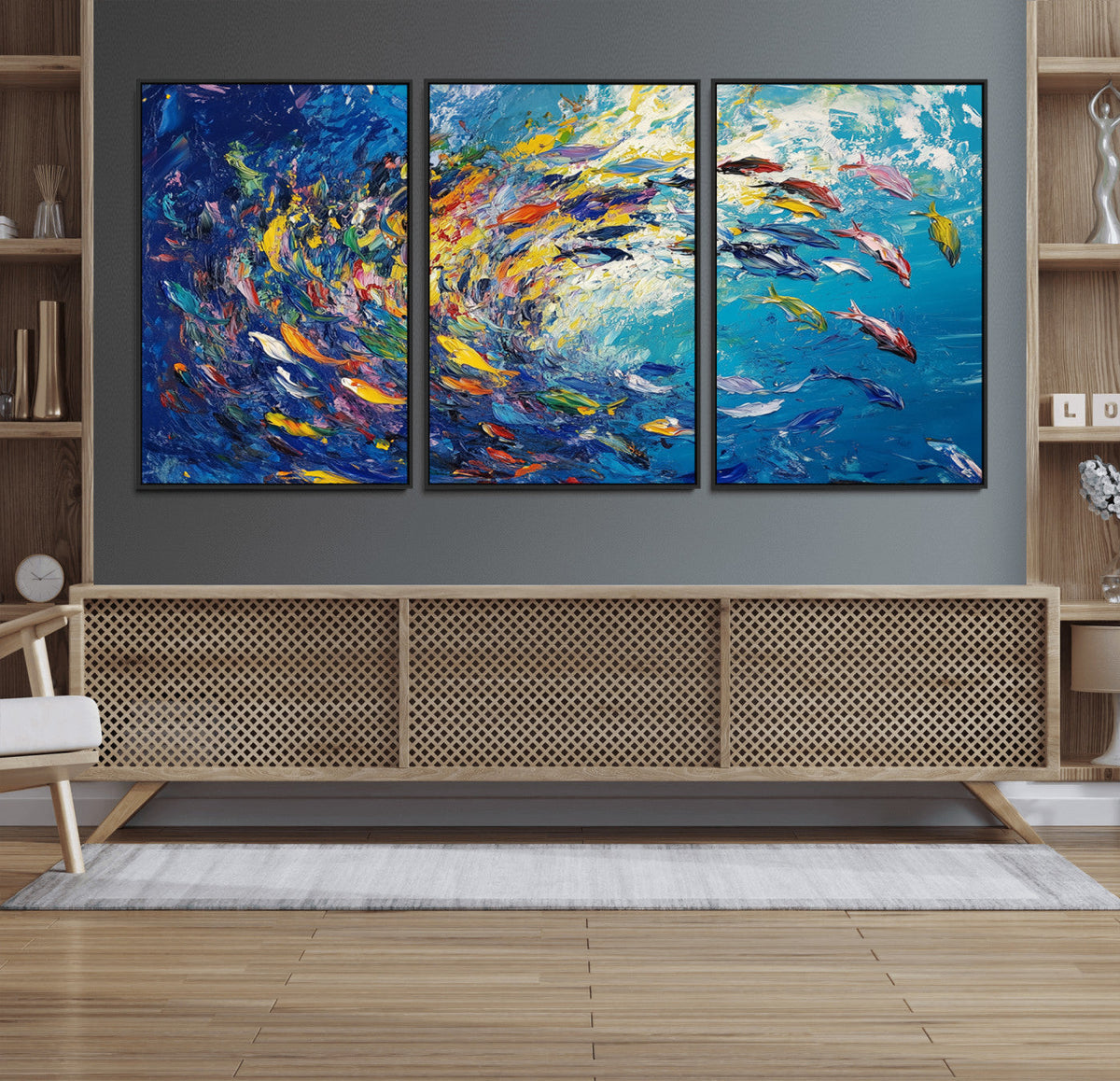 Colorful Swirling Fish School Wall Art Canvas Print |
