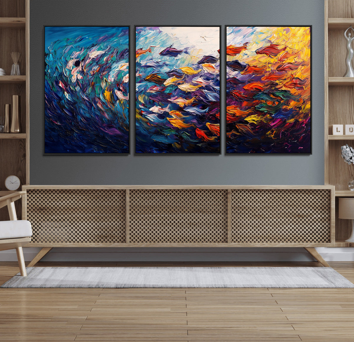 Vibrant Abstract Fish Swarm Art – Colorful Fish Inspired
