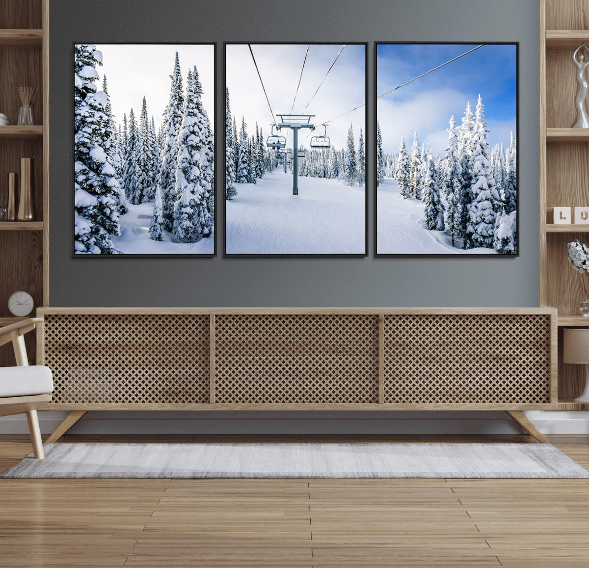 Winter Ski Lift Wall Art Print - Landscape Wall Art | Snowy