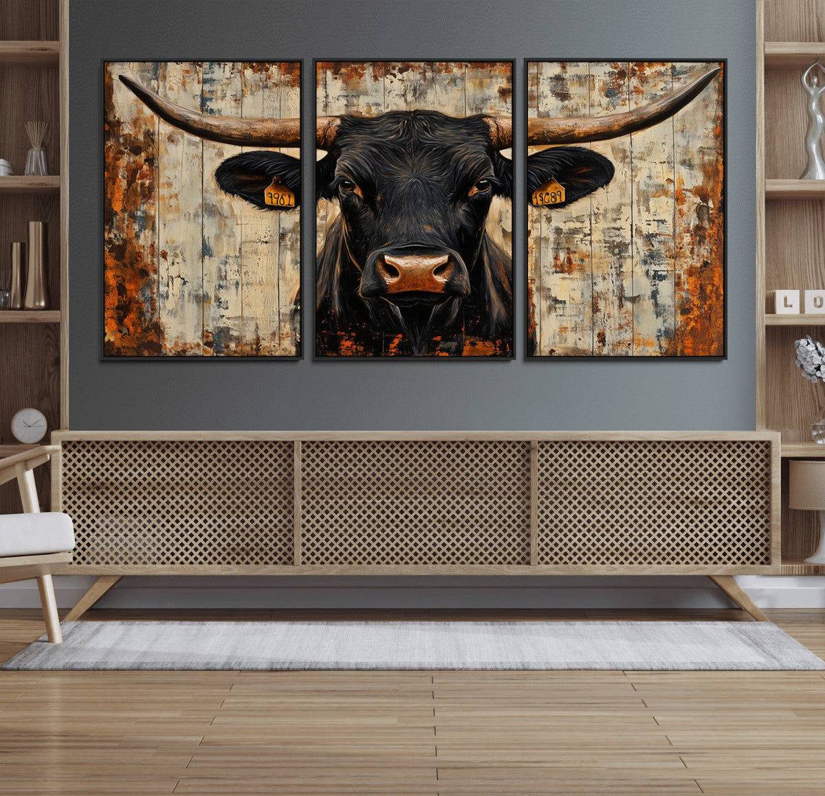 Rustic Texas Artwork Wall Art Canvas Print - Abstract Cow