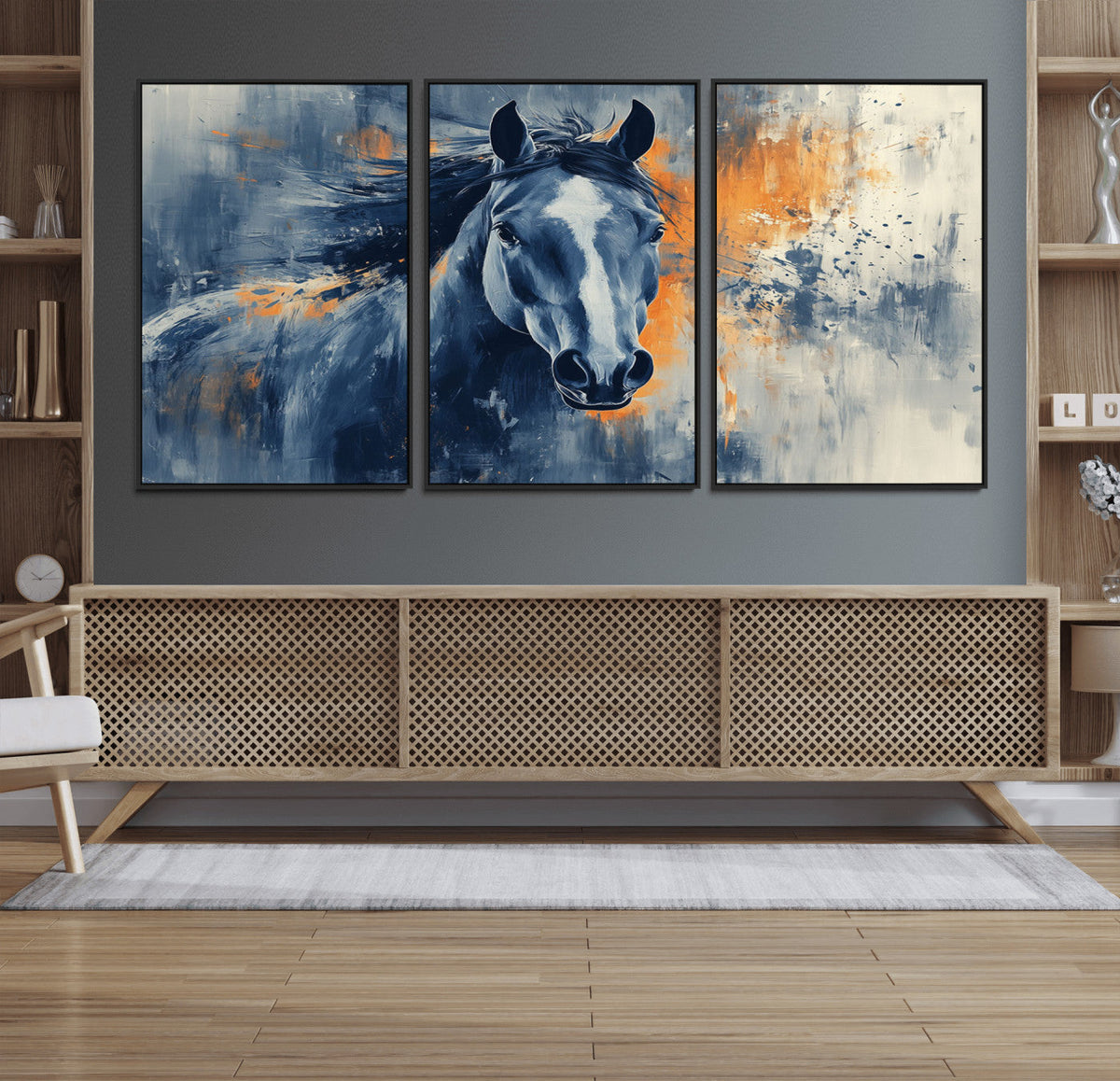 Abstract Blue Horse Wall Art Print Canvas | Horse Wall Art