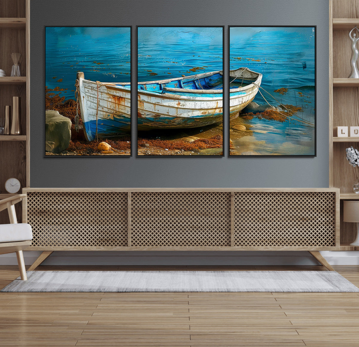 Vintage Boat on Tranquil Waters | Coastal Wall Art for
